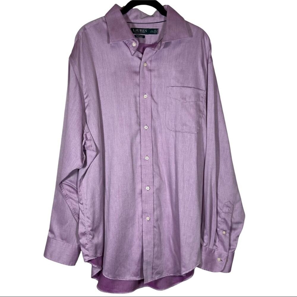 Lauren Ralph Lauren Pink Purple Button Down Shirt Classic Fit No Iron 17.5 34/35